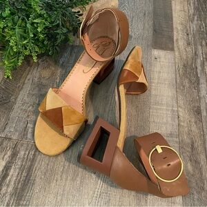 POETIC LICENSE Boho Retro Inspired Chunky Heel Sandals with Gold Hardware